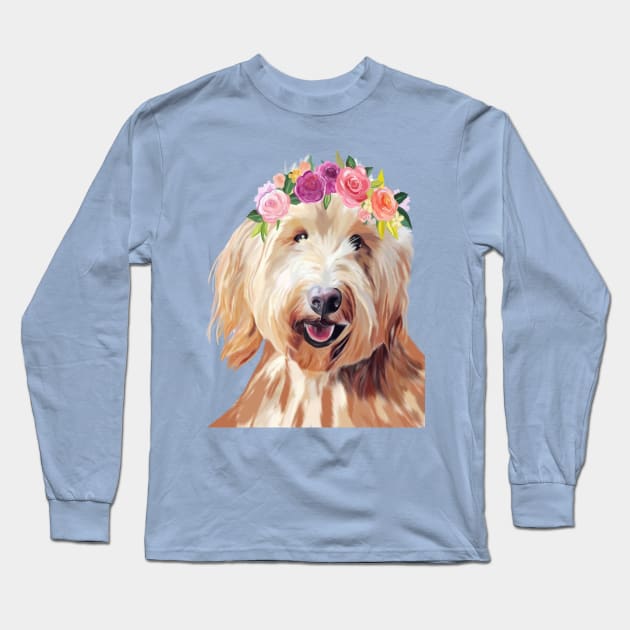 Goldendoodle + Flower Crown Long Sleeve T-Shirt by Curtin Creative Art